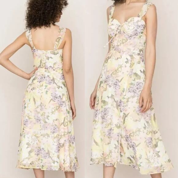 YUMI KIM 'Ariana' Garden Lemon Floral Chiffon Midi Sundress US Large - Picture 1 of 13